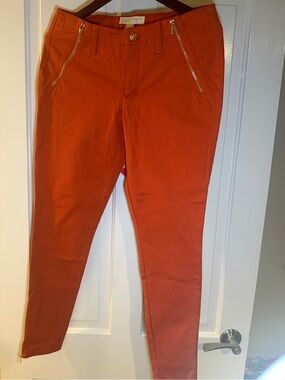 Woman  Orange Slim Fit Zip-Pocket Pants